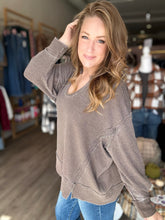 Load image into Gallery viewer, Espresso Split Hem Waffle Knit Long Sleeve