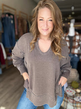 Load image into Gallery viewer, Espresso Split Hem Waffle Knit Long Sleeve