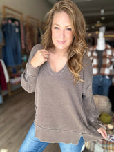 Load image into Gallery viewer, Espresso Split Hem Waffle Knit Long Sleeve