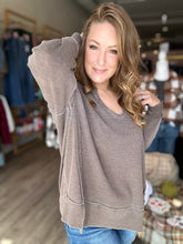 Load image into Gallery viewer, Espresso Split Hem Waffle Knit Long Sleeve