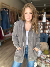 Load image into Gallery viewer, Grey Oversized Hooded Waffle Jacket