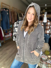 Load image into Gallery viewer, Grey Oversized Hooded Waffle Jacket