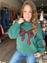 Load image into Gallery viewer, Green Plaid Bow Knit Sweater