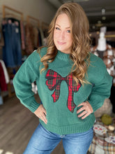 Load image into Gallery viewer, Green Plaid Bow Knit Sweater