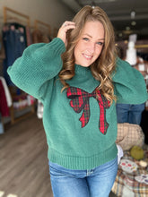 Load image into Gallery viewer, Green Plaid Bow Knit Sweater