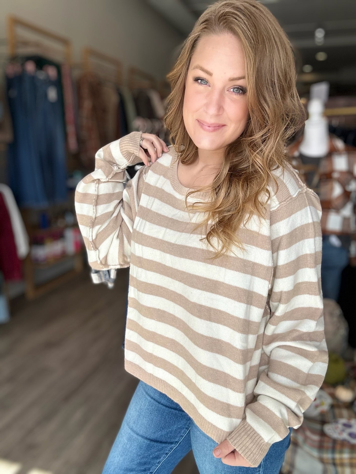 Taupe Striped Sweater Top