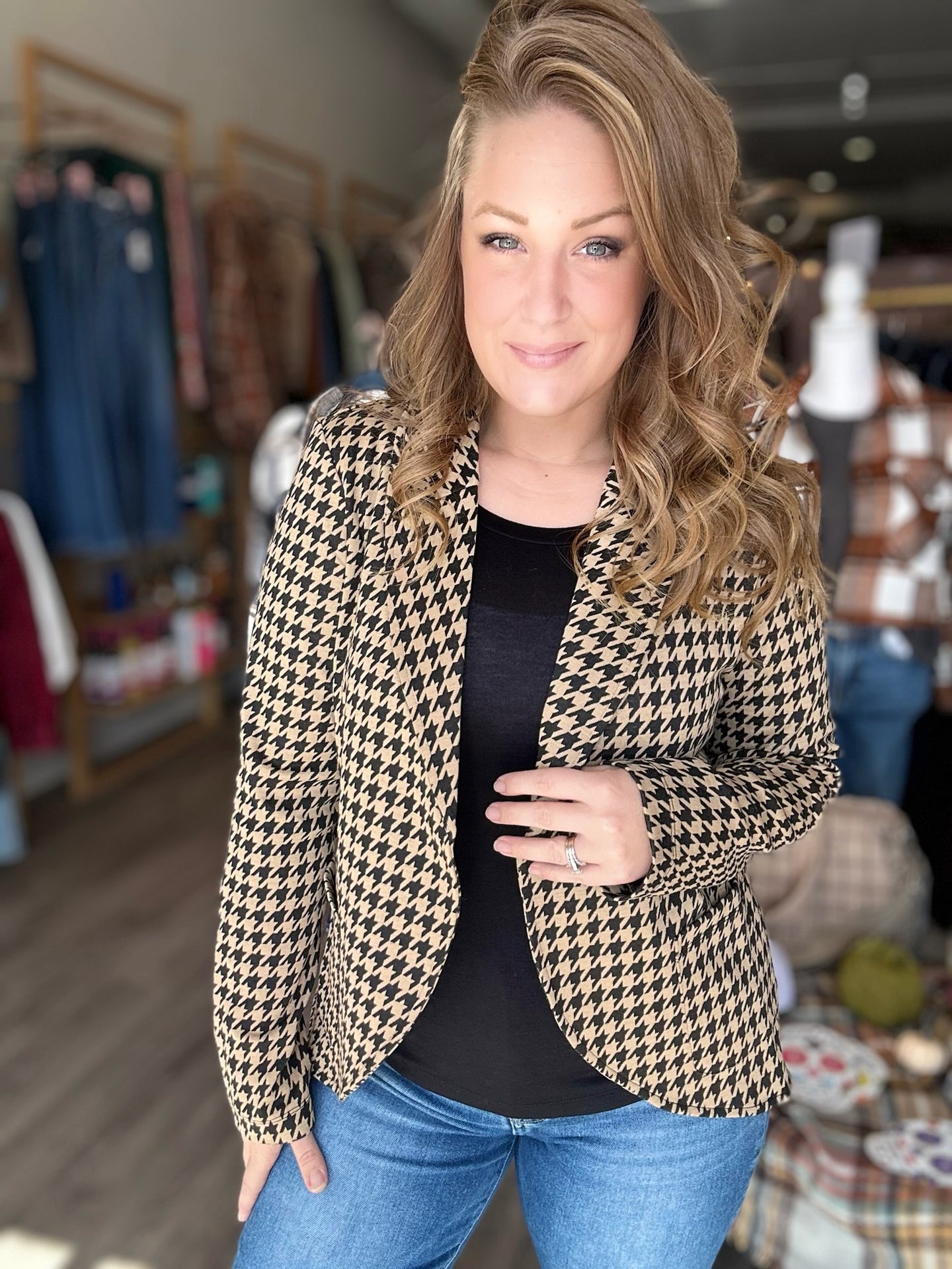 Mocha Houndstooth Blazer