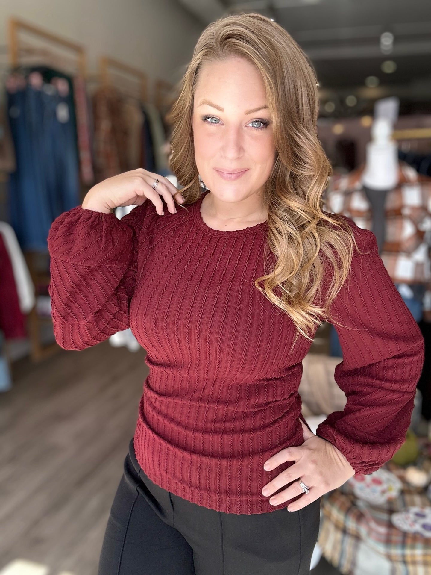 Burgundy Round Neck Knit Sweater