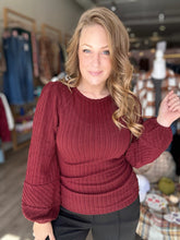 Load image into Gallery viewer, Burgundy Round Neck Knit Sweater