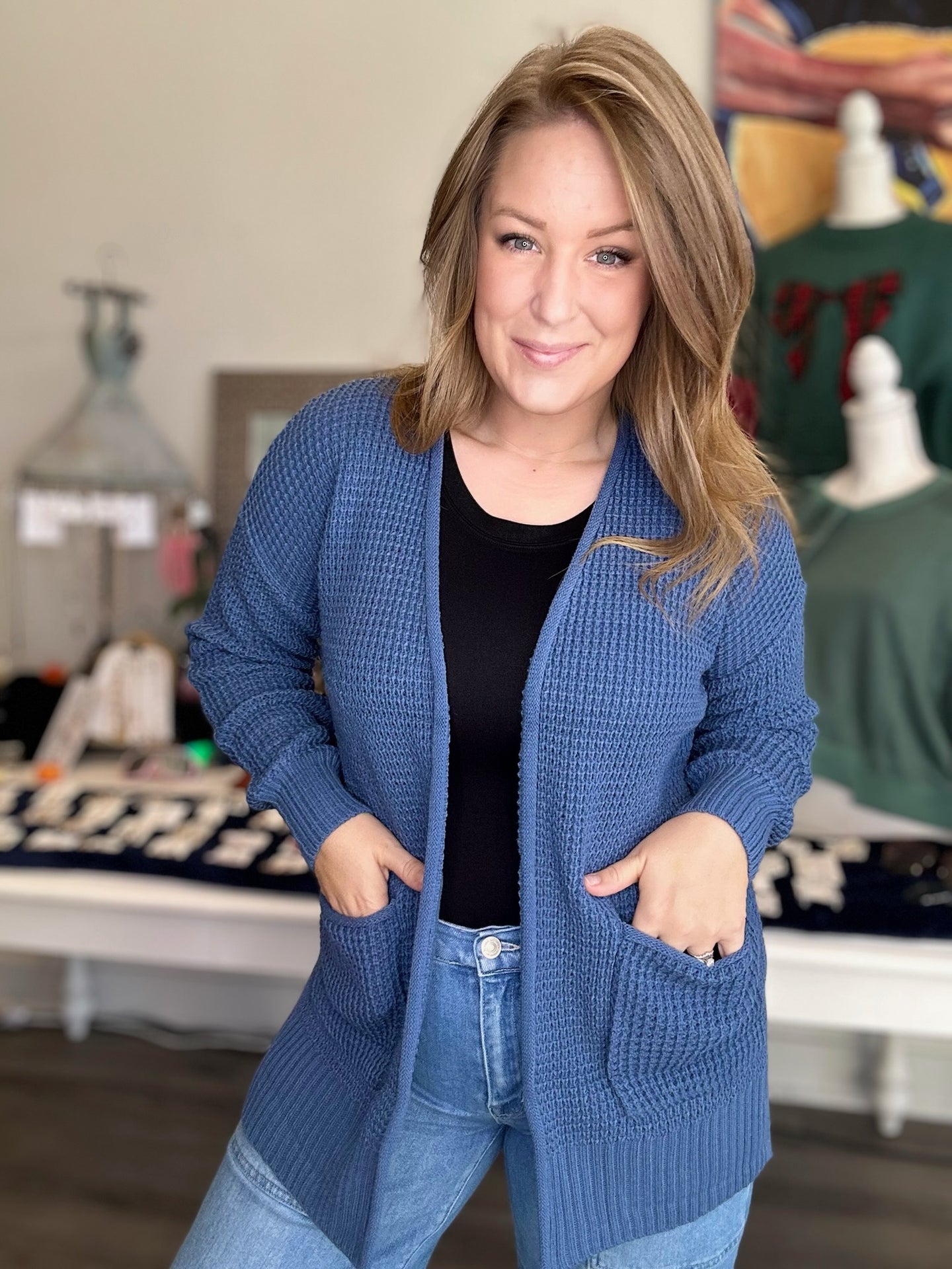 Dusty Blue Open Sweater Cardigan