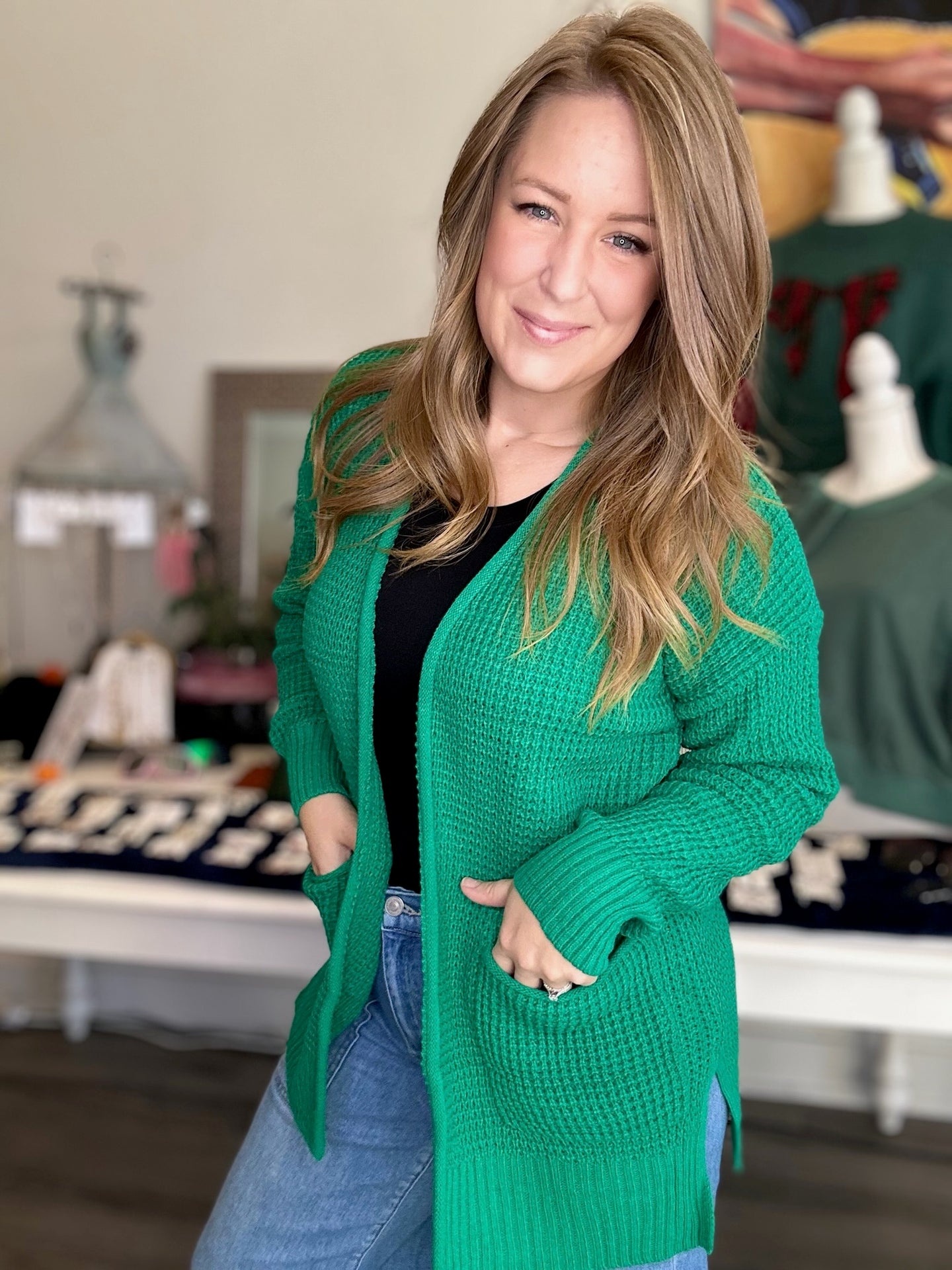 Kelly Green Open Sweater Cardigan