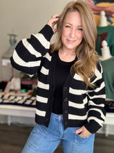 Load image into Gallery viewer, Black Button Front Striped Cardigan