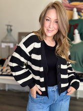 Load image into Gallery viewer, Black Button Front Striped Cardigan