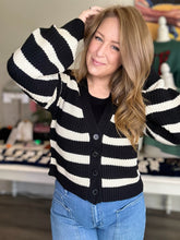 Load image into Gallery viewer, Black Button Front Striped Cardigan