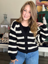 Load image into Gallery viewer, Black Button Front Striped Cardigan