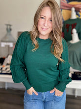 Load image into Gallery viewer, Forest Green Pleated Puff Sleeve Sweater