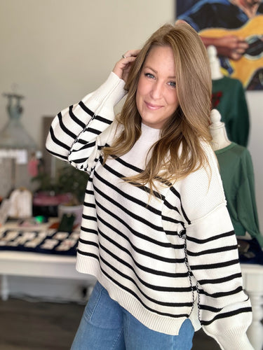 Ivory Striped Oversized Sweater