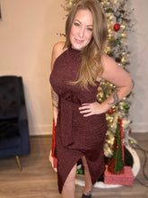 Load image into Gallery viewer, Burgundy Halter Neck Midi Dress