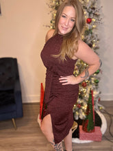 Load image into Gallery viewer, Burgundy Halter Neck Midi Dress