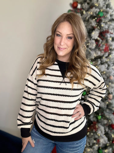 Black Striped Loose Fit Pullover