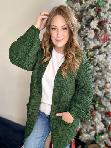 Forest Green Cable Knit Cardigan