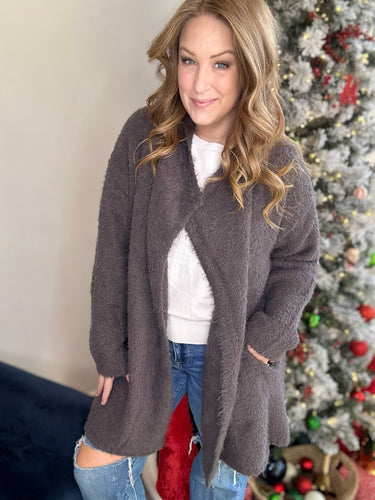 Charcoal Fuzzy Long Cardigan