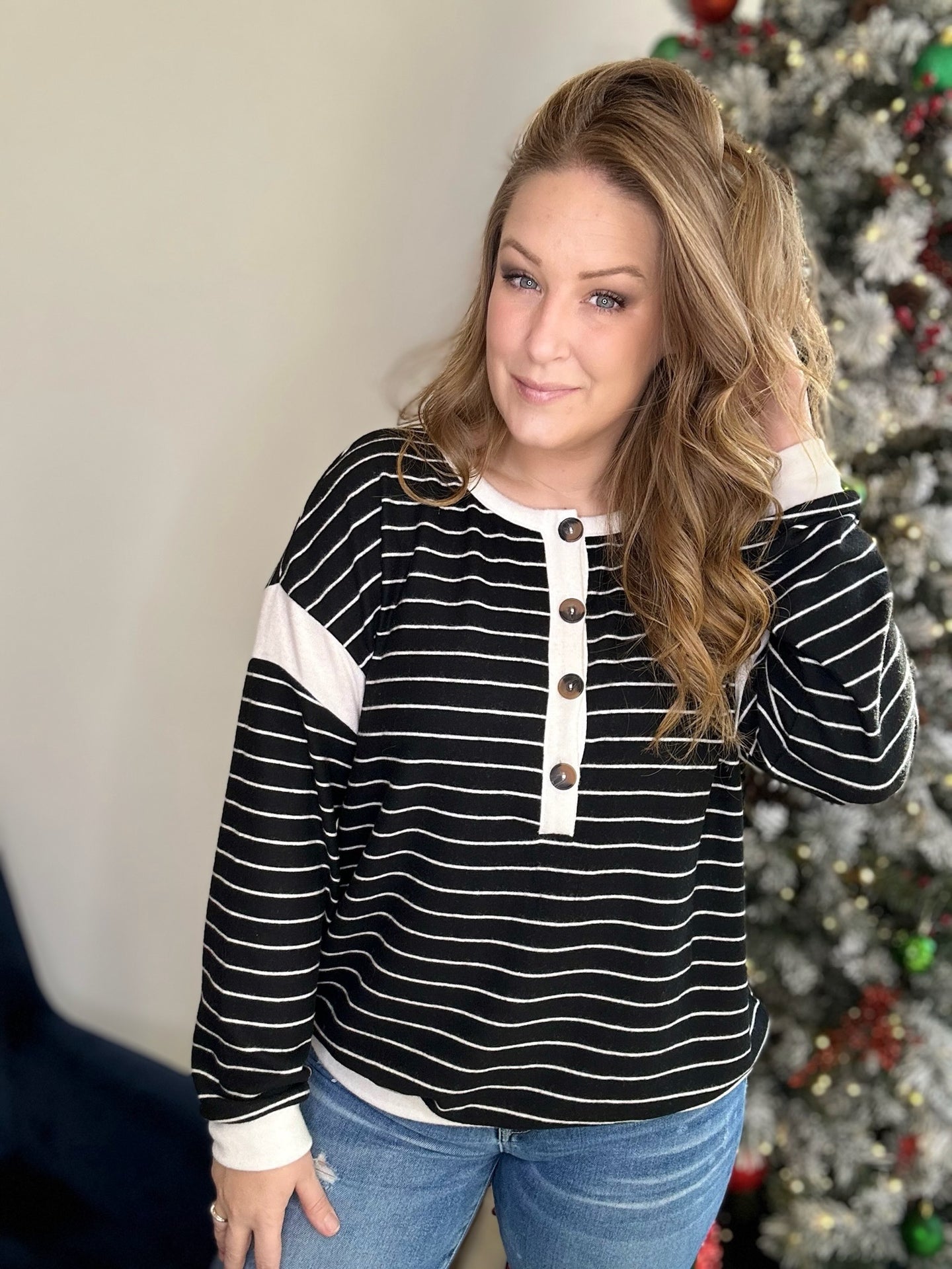 Black Contrast Long Sleeve Top