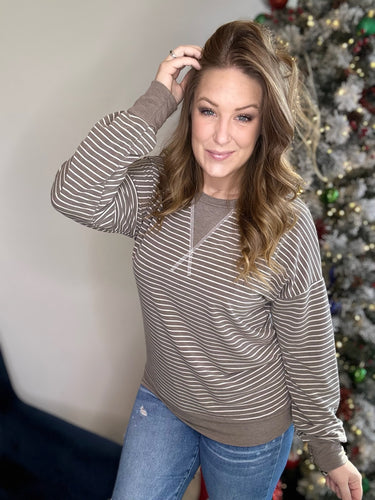 Taupe Striped Crewneck