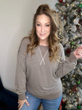 Load image into Gallery viewer, Taupe Striped Crewneck