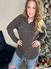 Load image into Gallery viewer, Charcoal Ribbed Button Down Shacket
