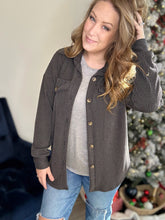 Load image into Gallery viewer, Charcoal Ribbed Button Down Shacket