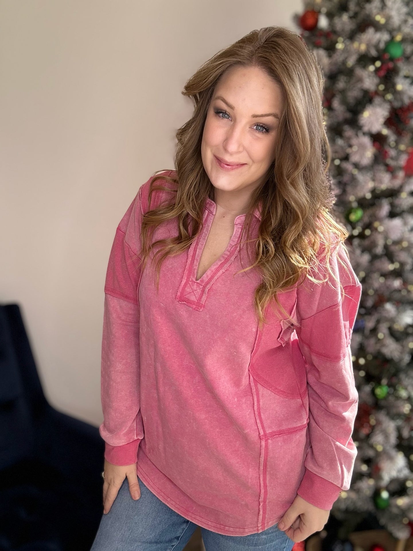 Pink Mineral Washed Pullover