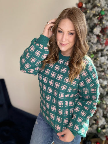 Forest Green Checker Knit Sweater