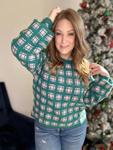 Load image into Gallery viewer, Forest Green Checker Knit Sweater