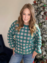 Load image into Gallery viewer, Forest Green Checker Knit Sweater