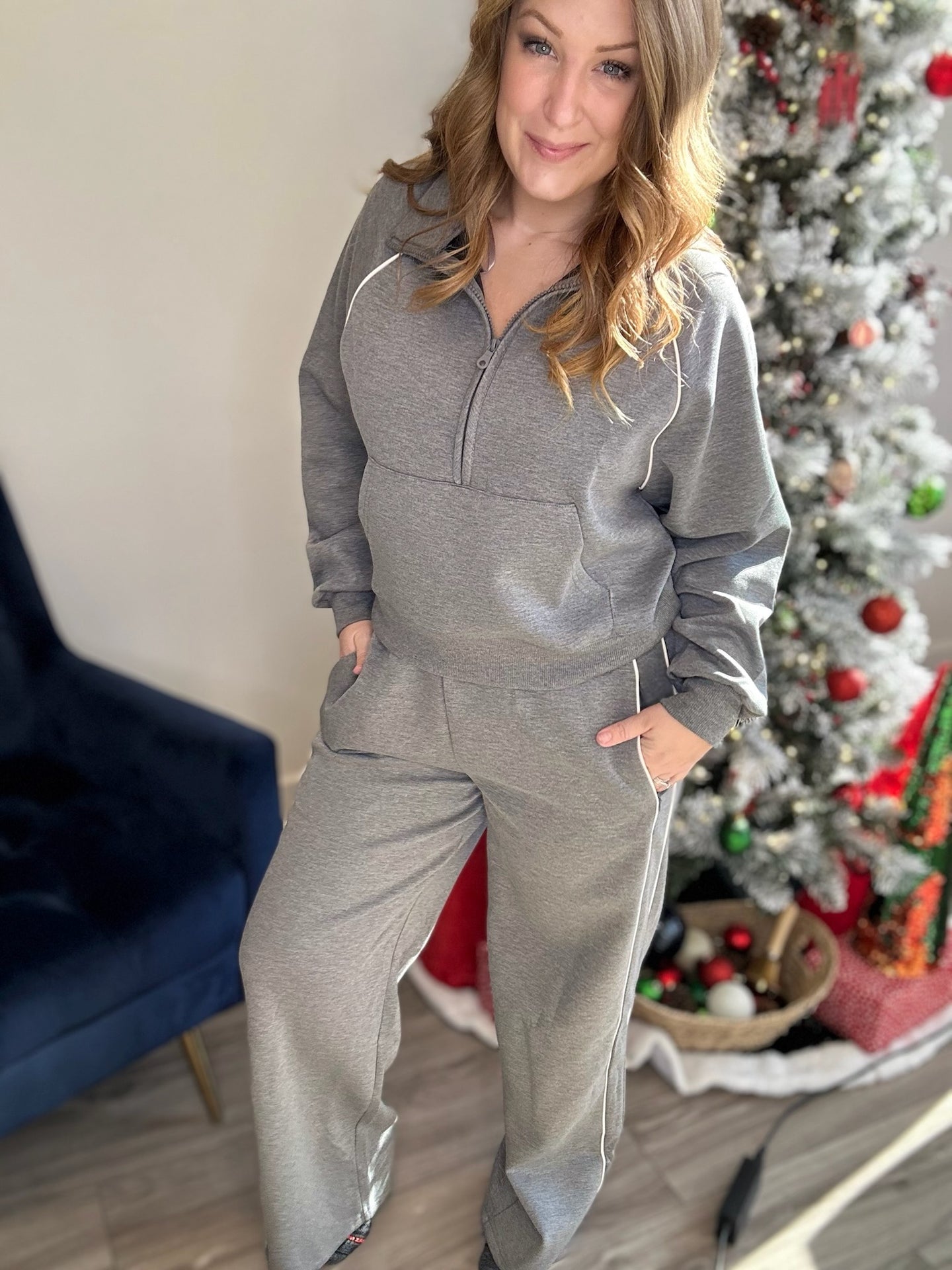 Heather Grey Piped Set