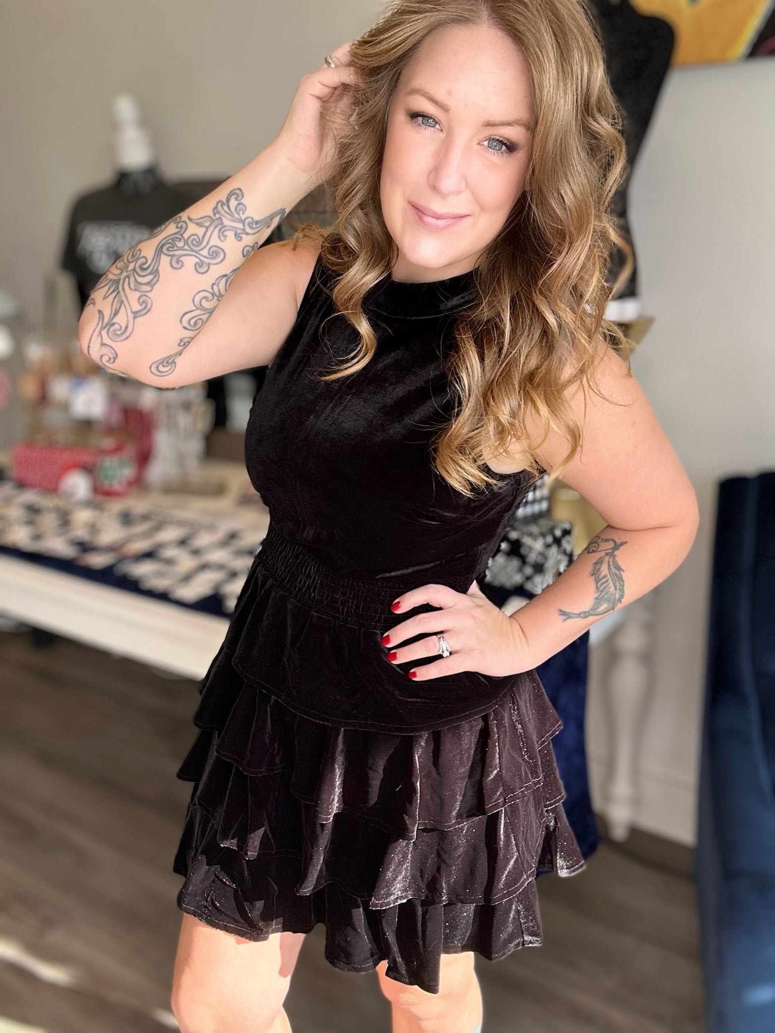 Black Velvet Tiered Dress S Black Velvet Tiered Dress S