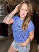 Load image into Gallery viewer, Cornflower Blue Crochet Sweater Top