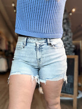 Load image into Gallery viewer, Light Wash Distressed Hem Denim Shorts