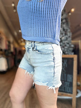 Load image into Gallery viewer, Light Wash Distressed Hem Denim Shorts