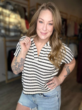 Load image into Gallery viewer, Black Striped Split Neck Top