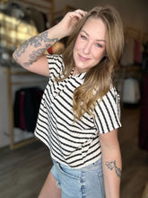 Load image into Gallery viewer, Black Striped Split Neck Top