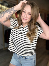 Load image into Gallery viewer, Black Striped Split Neck Top