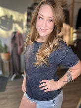 Load image into Gallery viewer, Black Washed Round Neck Tee