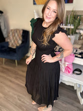 Load image into Gallery viewer, Black Smocked Ruffle Sleeve Dress