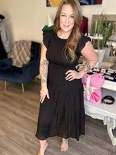 Load image into Gallery viewer, Black Smocked Ruffle Sleeve Dress