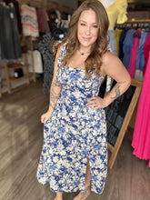 Load image into Gallery viewer, Blue Strap Tie Floral Maxi Dress