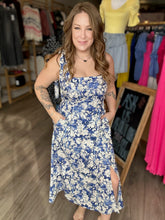 Load image into Gallery viewer, Blue Strap Tie Floral Maxi Dress