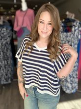 Load image into Gallery viewer, Navy Striped V Neck Top