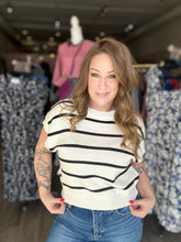 Load image into Gallery viewer, White Striped Dolman Crew Neck